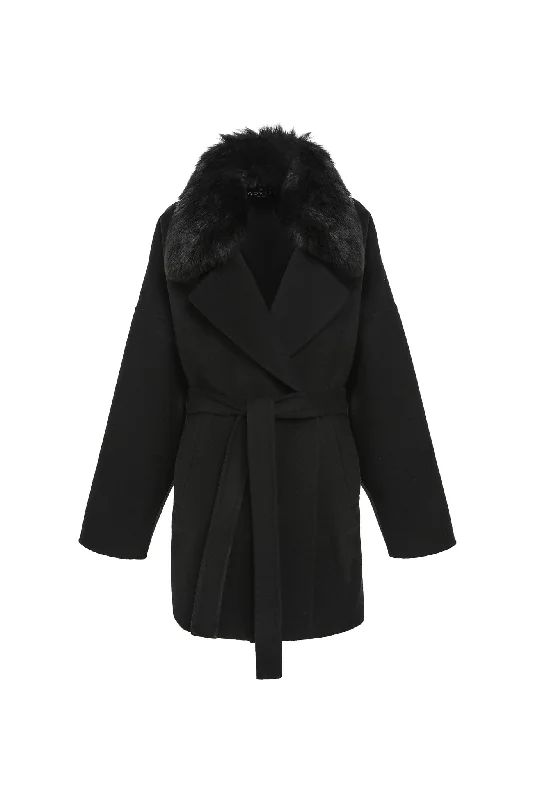 Double Face Loro Piana Cashmere & Wool Belted Jacket with Detachable Merinillo Shearling Lamb Trim